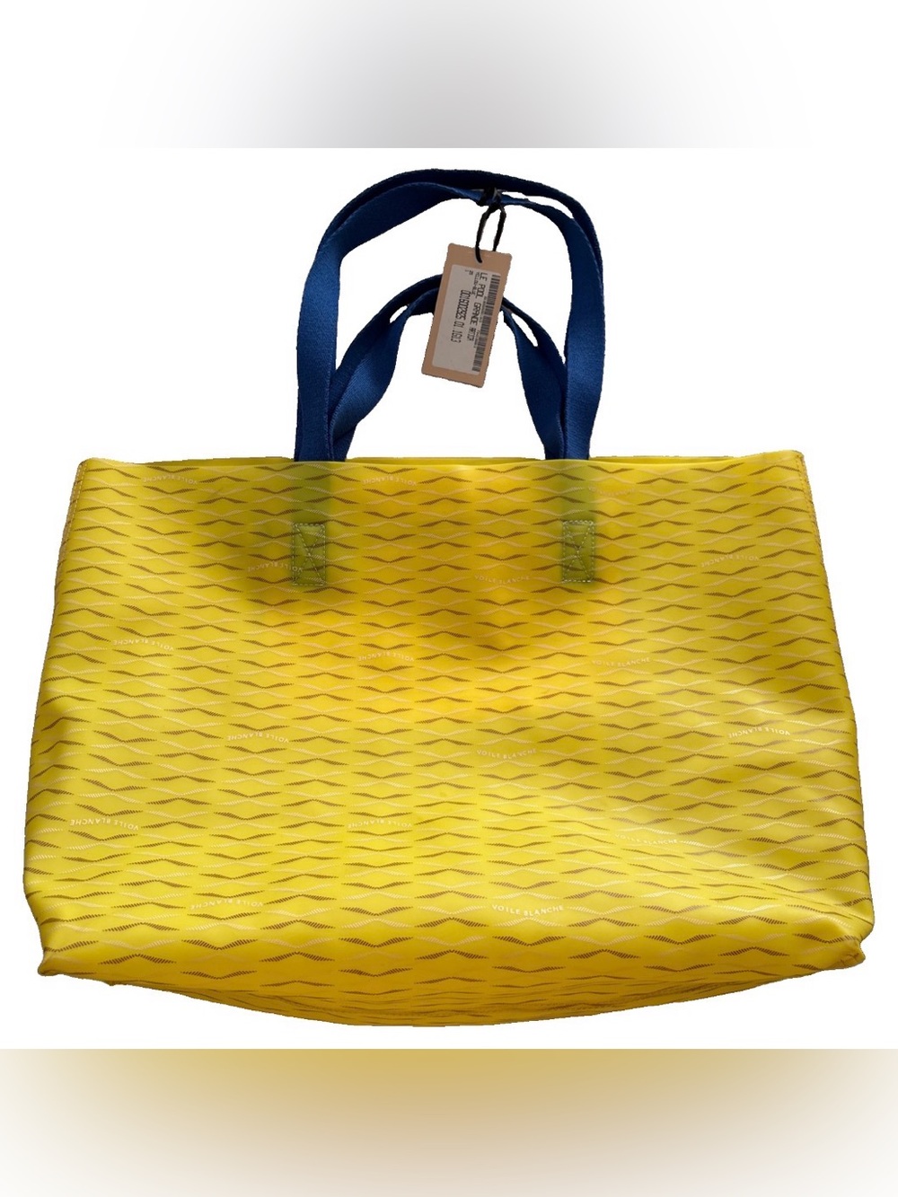 NWT VOILE BLANCHE LE POOL GRANDE Yellow Logo Tote and Accessory with Blue Straps - Picture 2 of 12